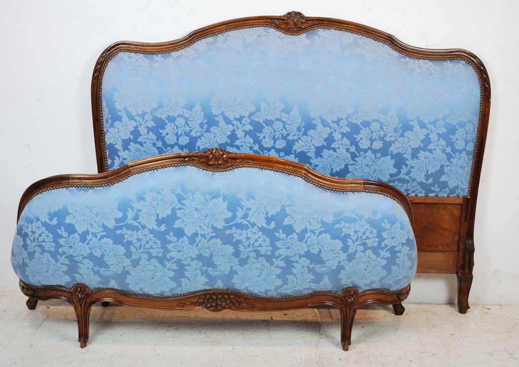 A LOUIS XV STYLE UPHOLSTERED DOUBLE BED: A LOUIS XV STYLE UPHOLSTERED DOUBLE BED 58 x 62½ inches
