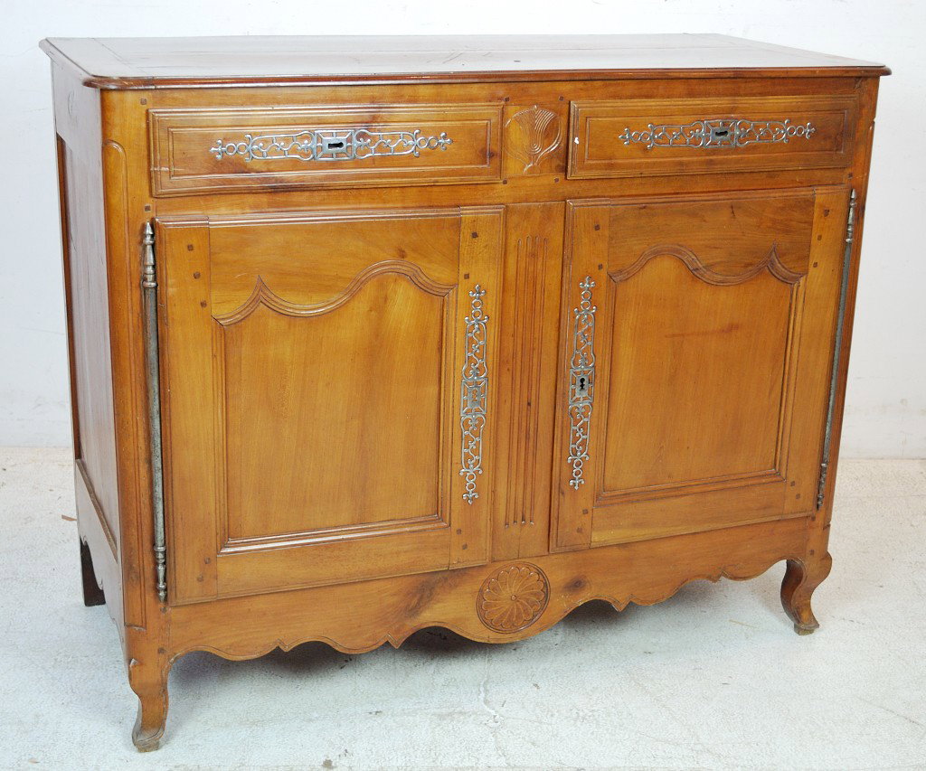 A LOUIS XV STYLE CHERRYWOOD SIDEBOARD Late 18th Ce: A LOUIS XV STYLE CHERRYWOOD SIDEBOARD Late 18th Century 40x½ 52 x 23 ½ inches