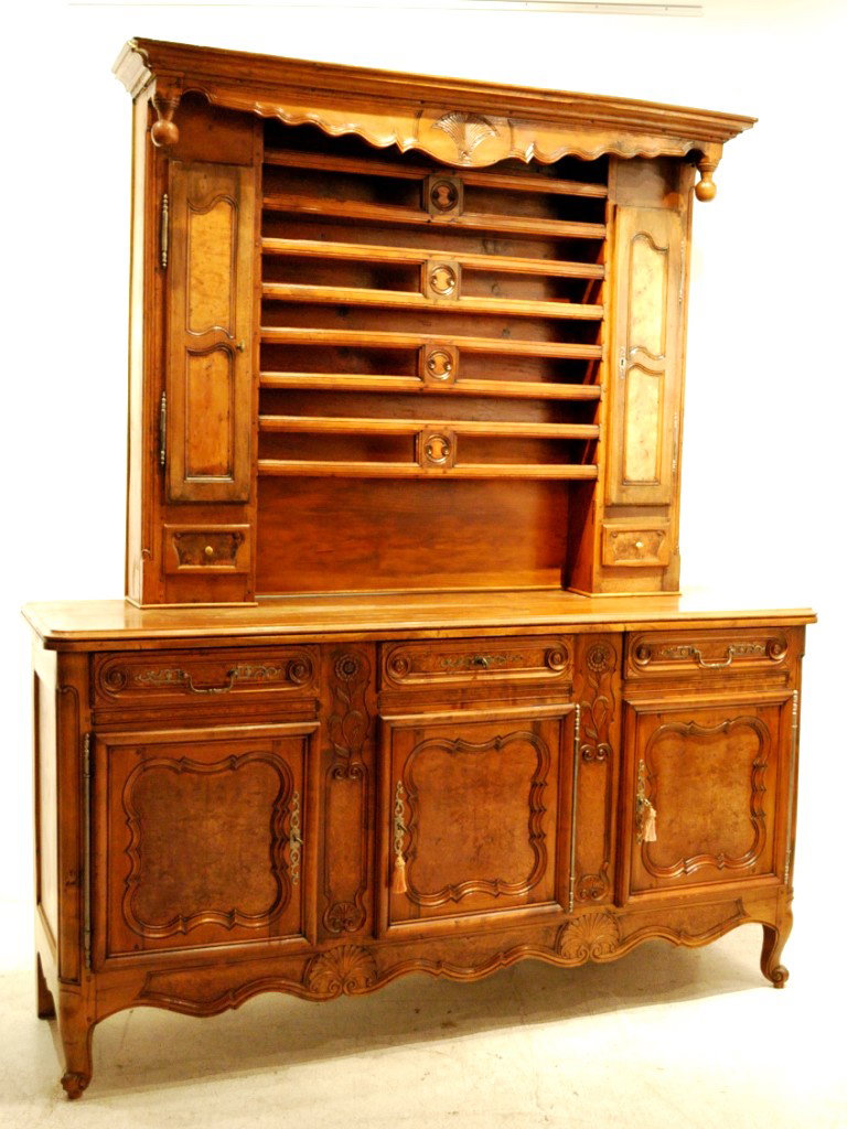 A LOUIS XV STYLE SIDEBOARD WITH PLATE SHELVES Late: A LOUIS XV STYLE SIDEBOARD WITH PLATE SHELVES Late 18th Century 96x76½x21inches