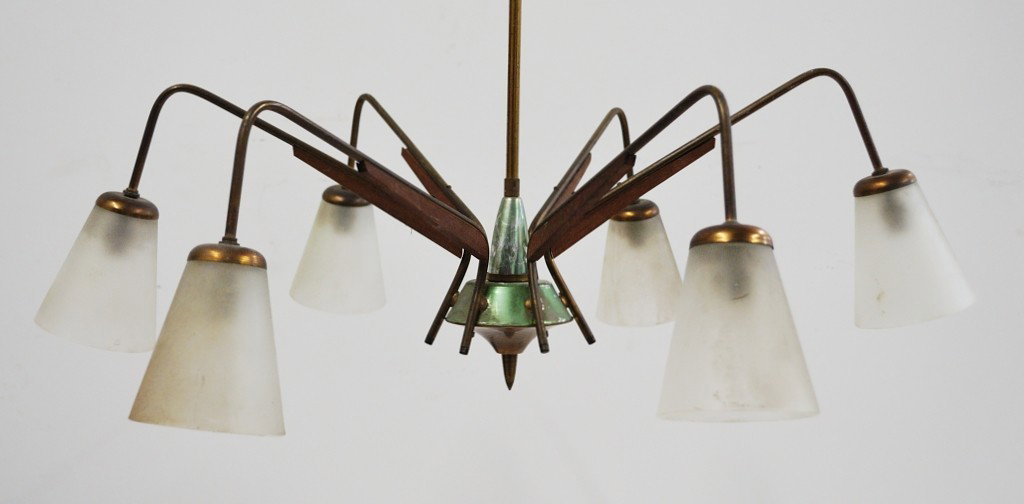 AN UNUSUAL ITALIAN MODERNIST HANGING LIGHT FIXTURE: AN UNUSUAL ITALIAN MODERNIST HANGING LIGHT FIXTURE 43 X 27 X 27 inches