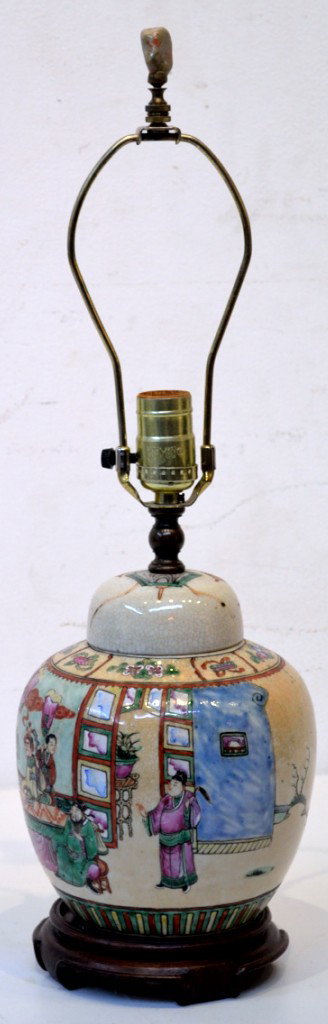 VINTAGE ASIAN ORIENTAL GINGER JAR LAMP: VINTAGE ASIAN ORIENTAL GINGER JAR LAMP 21½ x 7 x 7 inches