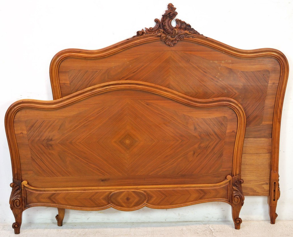 LOUIS XV STYLE WALNUT BED: LOUIS XV STYLE WALNUT BED Width: 53 Depth: 73 inches
