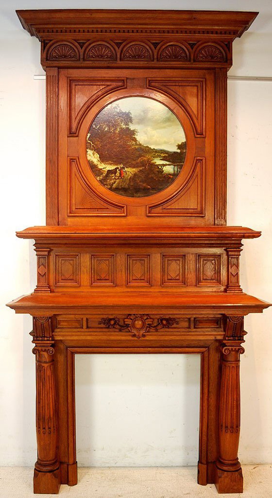 FIREPLACE MANTLE WITH FRAMED LANDSCAPE: FIREPLACE MANTLE WITH FRAMED LANDSCAPE 117 x 61½ x 19½ inches