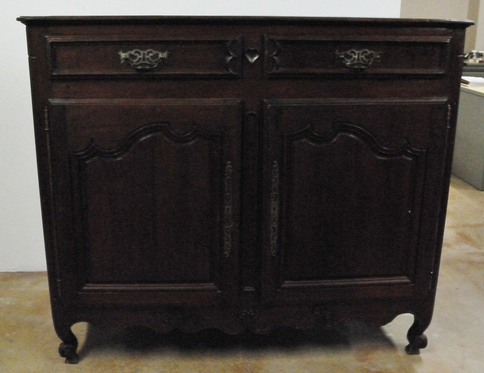 LOUIS XV FRUITWOOD BUFFET WITH ORIGINAL IRON HARD: LOUIS XV FRUITWOOD BUFFET WITH ORIGINAL IRON HARDWARE, CA. 1800 50.5x59.5x24 inches