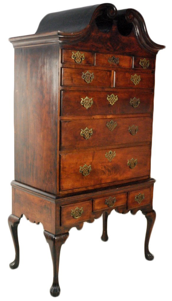 WALNUT AMERICAN HIGHBOY 18th and 19th CENTURY: WALNUT AMERICAN HIGHBOY 18th and 19th CENTURY Later Brasses 79½ x 42½ x 24½ inches