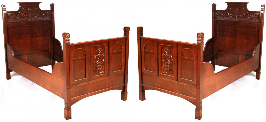 PAIR OF ART NOUVEAU BEDS: PAIR OF ART NOUVEAU BEDS 41 X 78 inches
