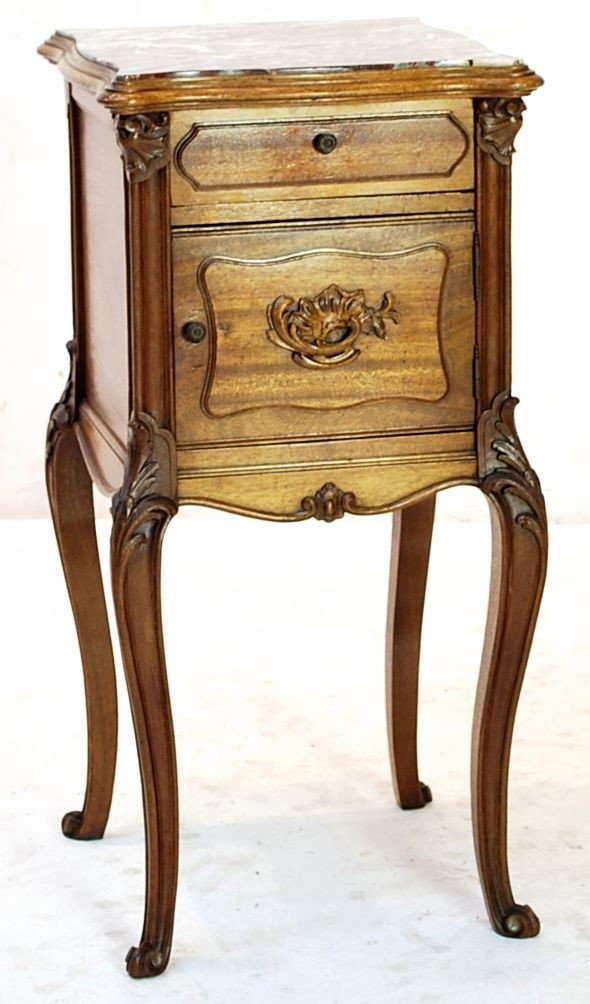 LOUIS XV STYLE NIGHTSTAND WITH MARBLE TOP: LOUIS XV STYLE NIGHTSTAND WITH MARBLE TOP 32 x 16 x 16 inches