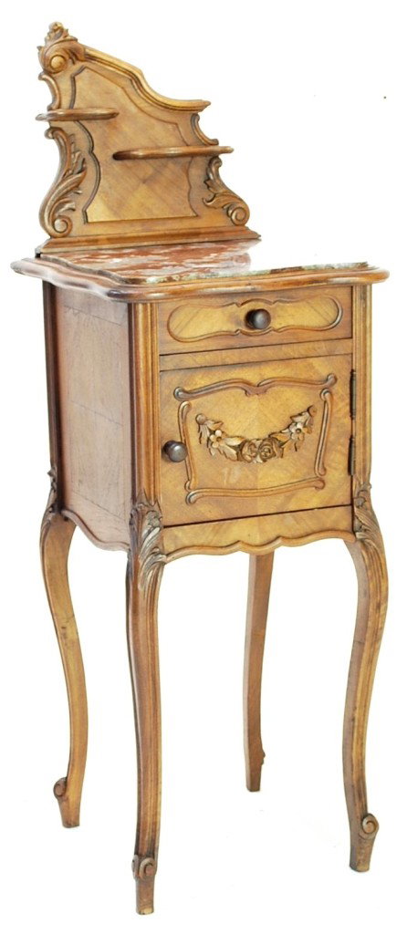 LOUIS XV STYLE NIGHTSTAND WITH MARBLE TOP: LOUIS XV STYLE NIGHTSTAND WITH MARBLE TOP 45 x 15½ x 16 inches