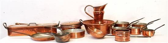 SET OF 14 FRENCH COPPER PIECES: SET OF 14 FRENCH COPPER PIECES 7 x 18½ x 16 inches