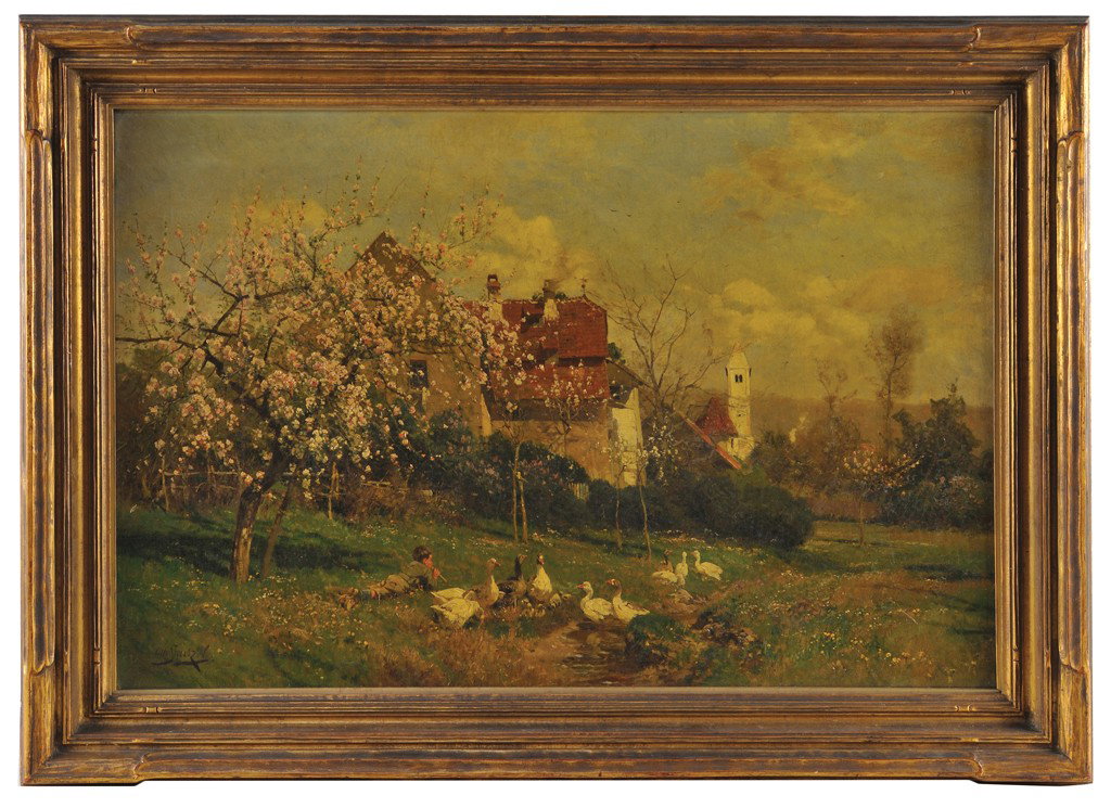 OTTO STRUZEL, (German, 1855-1930) The Proctor Esta: OTTO STRUZEL (German, 1855-1930) The Proctor Estate ""Landscape"" Oil on canvas 20 x 30 inches (51 x 76 cm)