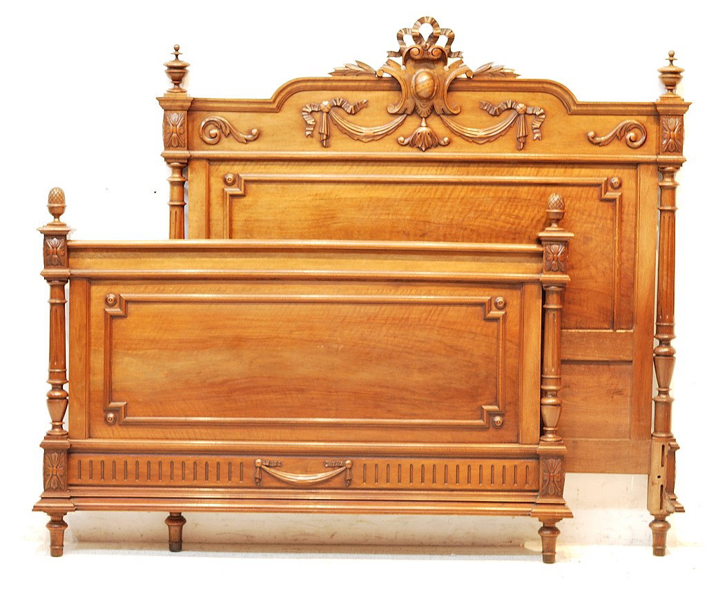 HENRI II STYLE WALNUT BED: HENRI II STYLE WALNUT BED width: 52 depth: 74 inches