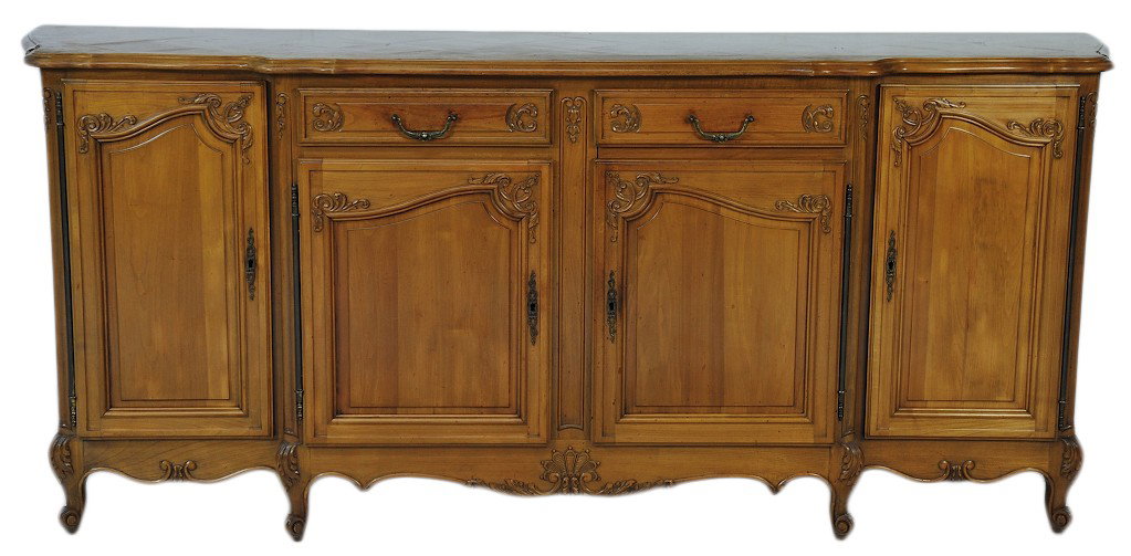A LOUIS XV STYLE OAK SIDEBOARD: A LOUIS XV STYLE OAK SIDEBOARD 40½ x 96 x 23 inches