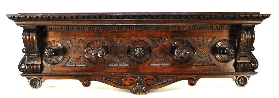 A LATE 19th CENTURY HENRI II INTRICATLY CARVED WAL: A LATE 19th CENTURY HENRI II INTRICATLY CARVED WALL RACK 16½ x 49½ x 6½ inches