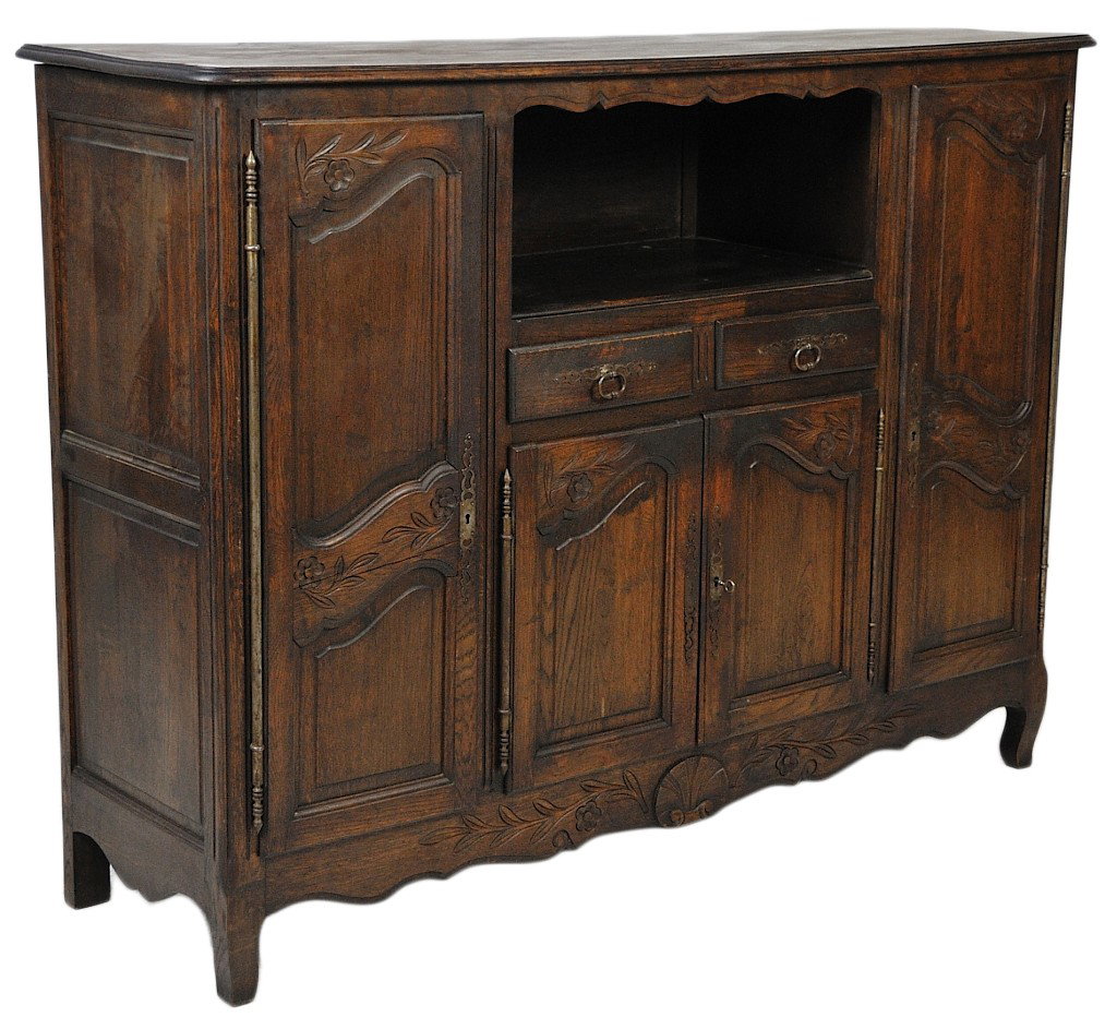 A LOUIS XV OAK BUFFET WITH OPEN DISPLAY: A LOUIS XV OAK BUFFET WITH OPEN DISPLAY 49½ x 67 x 19½ inches