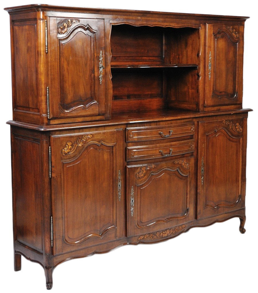 A LOUIS XV STYLE ENFILADE BUFFET WITH OPEN DISPLAY: A LOUIS XV STYLE ENFILADE BUFFET WITH OPEN DISPLAY SPACE 68 x 75 x 19 inches