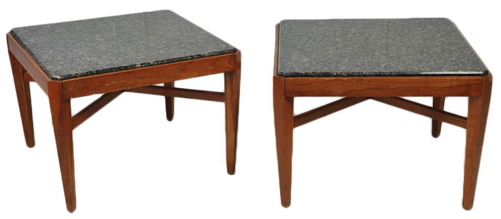 PAIR OF CONTEMPORARY CHERRY SQUARE END TABLE WITH: PAIR OF CONTEMPORARY CHERRY SQUARE END TABLE WITH GRANITE TOPS 20 x 28 x 28 inches
