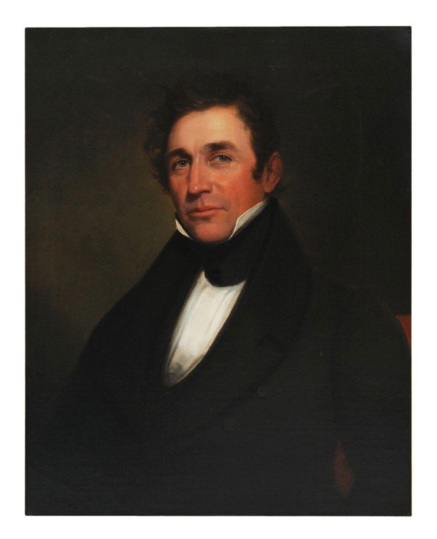 PORTRAIT ATTRIBUTED TO SAMUEL FINLEY - BREESE MORSE: PORTRAIT ATTRIBUTED TO SAMUEL FINLEY - BREESE MORSE American, 1791 – 1872, Invented Morse Code. Portrait of George Wilmer Ford: Born 1795; War of 1812. Daughter was Millicent Catherine Ford Oil on C