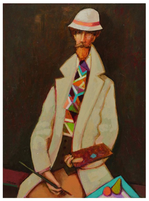 DAVID ADICKES, American 1927-, "SEATED ARTIST", Si: DAVID ADICKES American 1927- ""SEATED ARTIST"" Signed lower left Adickes. Acrylic on board. Good Condition. 40 X 30 1/2 inches (101.6 x 77.5 cm).