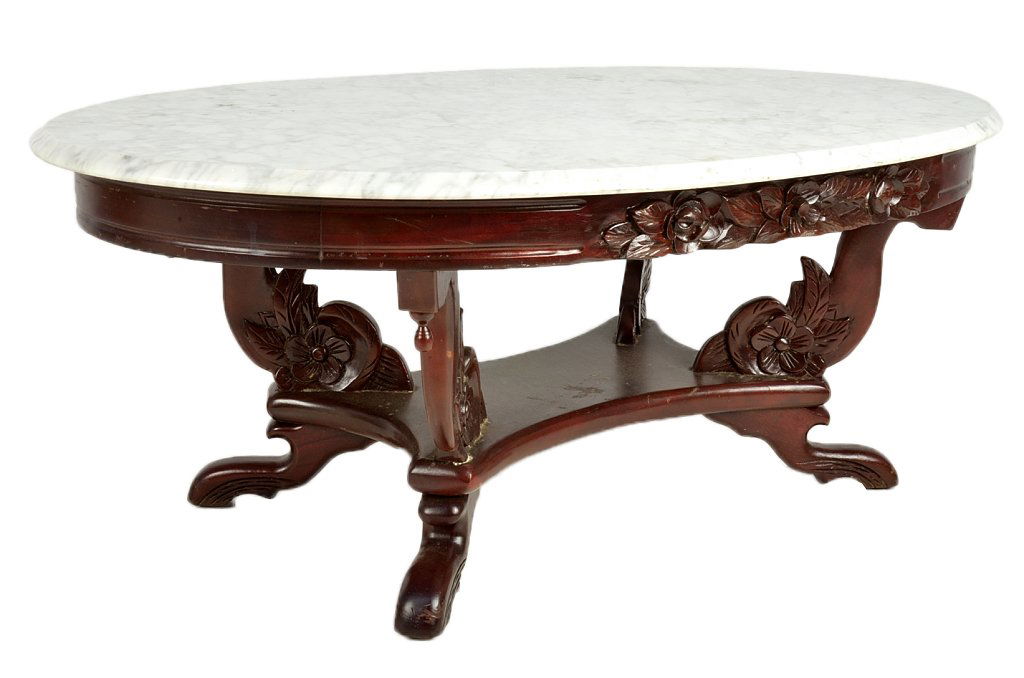 136 A VICTORIAN STYLE MARBLE TOP COFFEE TABLE