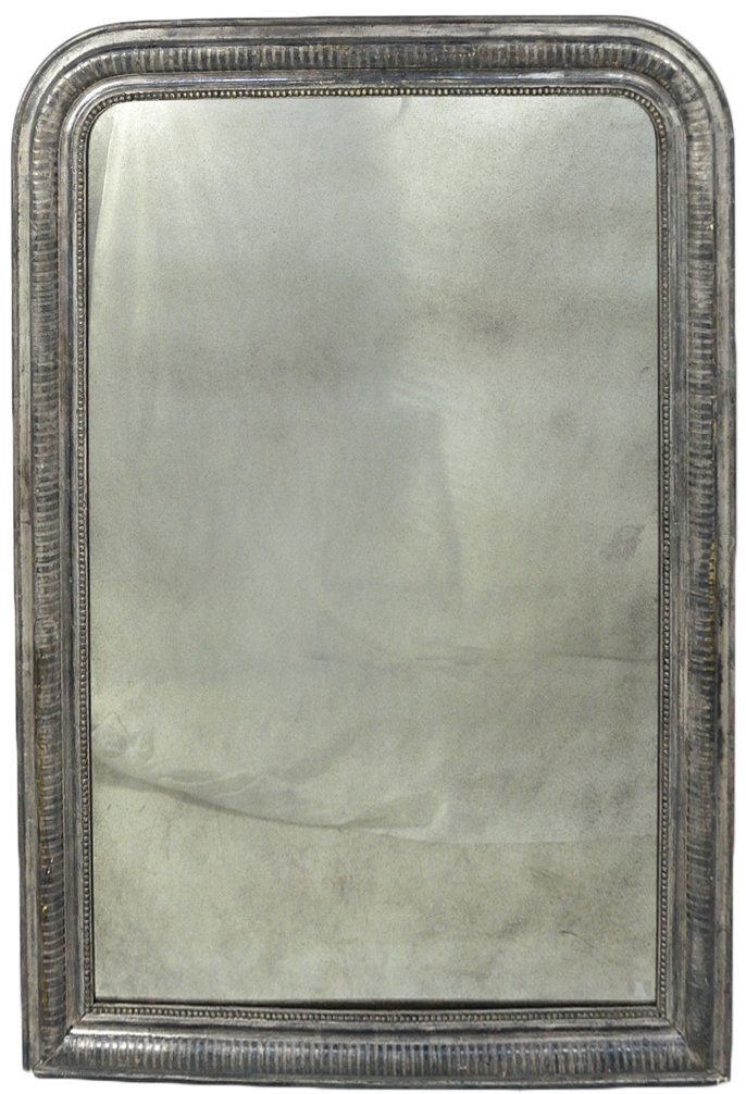 ANTIQUE LOUIS PHILIPPE STYLE CONSOLE MIRROR: ANTIQUE LOUIS PHILIPPE STYLE CONSOLE MIRROR 19th Century A nice bolection molded frame with arching top, original silver gilt finish and mirror with beaded detail. 55 x 40 inches