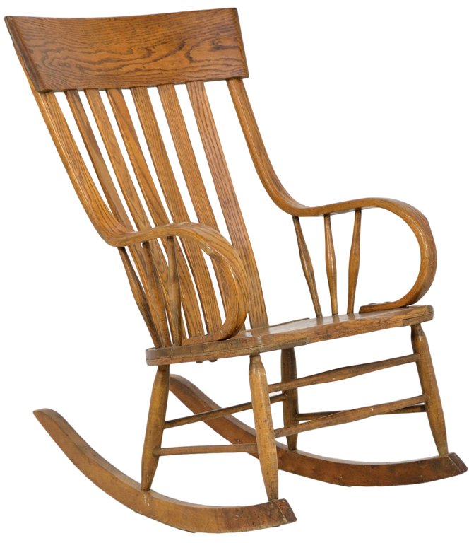 ANTIQUE OAK ROCKING CHAIR: ANTIQUE OAK ROCKING CHAIR Late 19th - early 20th Century Solid oak with bentwood style arms. 37 x 33 x 17 inches