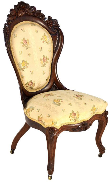J.H. BELTER ROSEWOOD PARLOR CHAIR "ROSALIE ": J.H. BELTER ROSEWOOD PARLOR CHAIR ""ROSALIE "" Mid 19th Century An American Rococo Laminated Rosewood Side Chair, attributed to John Henry Belter, New York ca. 1855, in the pattern known as ""Rosalie"