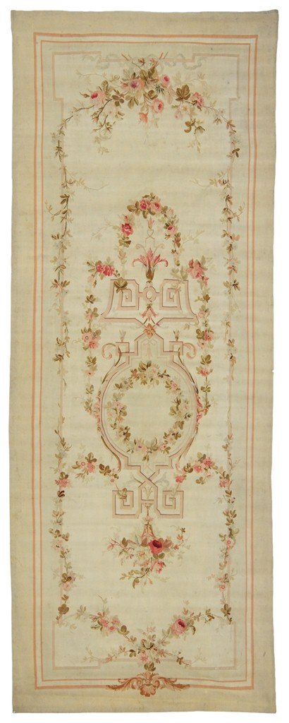 A HAND WOVEN AUBUSSON TAPESTRY PANEL France, Early : A HAND WOVEN AUBUSSON TAPESTRY PANEL France, Early 20th Century Classic French floral panel design, vertical view, Baroque style, allover lush bouquets of flowers. Ruby, coral, different shades of gre