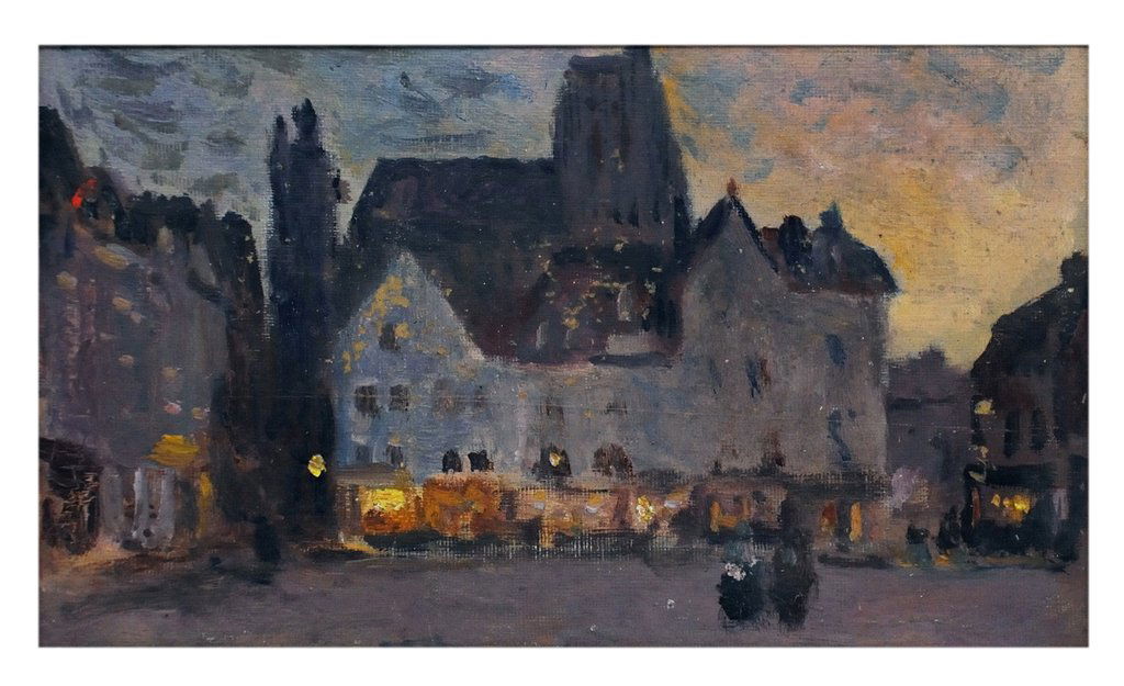 COLIN CAMPBELL COOPER, American. (1856-1937)., "NOC: COLIN CAMPBELL COOPER American. (1856-1937). ""NOCTURNAL TOWN SCENE"" Oil on canvas on board. Unsigned. Acquired from artist's estate. Very good condition. Attractively framed. 6¾ x 11½ inches (17.1