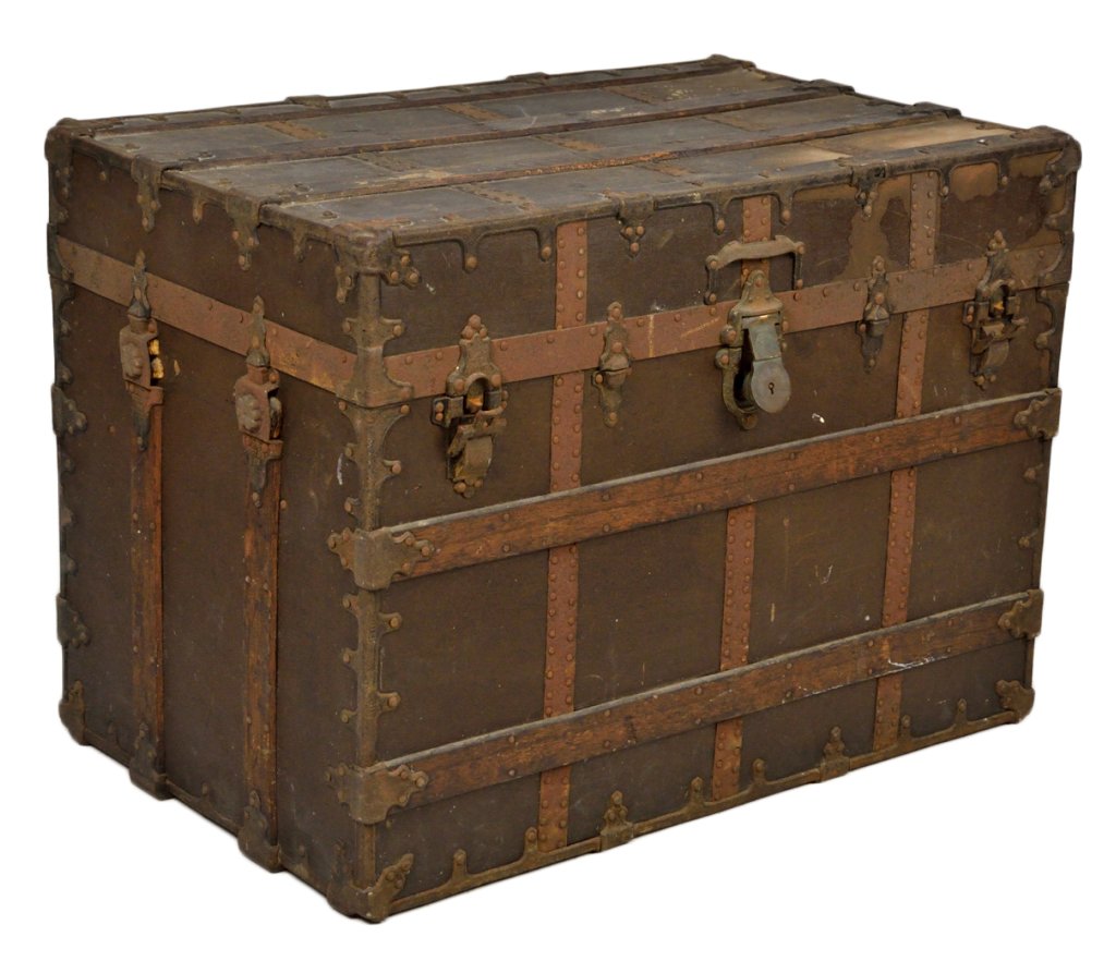 ANTIQUE "TAYLOR" MADE TRAVEL TRUNK: ANTIQUE ""TAYLOR"" MADE TRAVEL TRUNK Late 19th - early 20th Century A wonderful antique travel trunk from the C. A. TAYLOR TRUNK WORKS, Chicago and New York; in original unrestored condition, a Jewel 