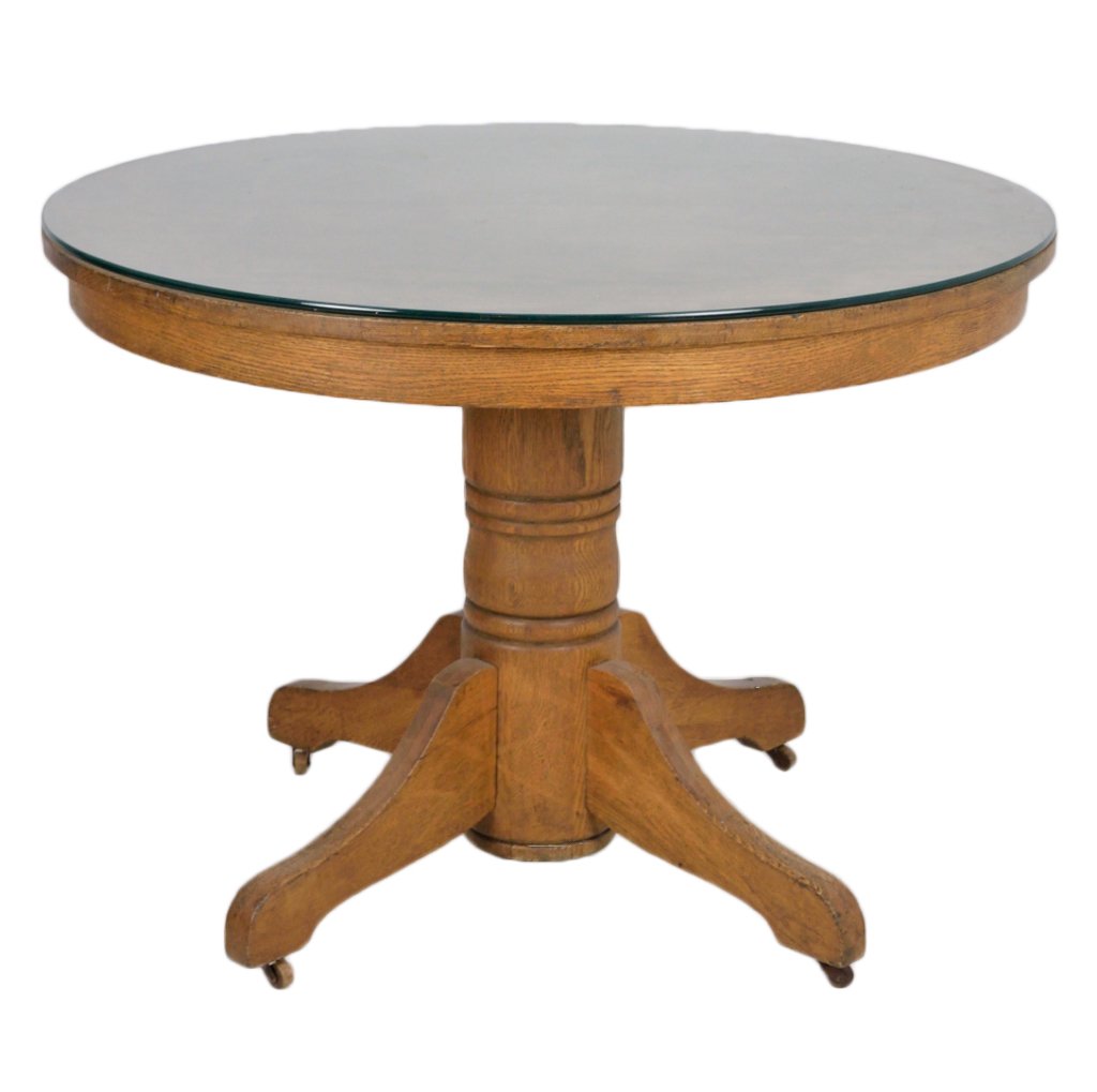 71 ANTIQUE ROUND OAK PEDESTAL TABLE