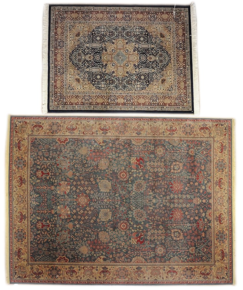 TWO PERSIAN DESIGN MACHINE MADE RUGS: TWO PERSIAN DESIGN MACHINE MADE RUGS 20th Century, USA Consisting of: Machine made Tabriz Design. Size: 7 ft 7 in x 5 ft 7 in Machine made Karestan Agra design. Size: 11 ft 6 in x 8ft 2 in