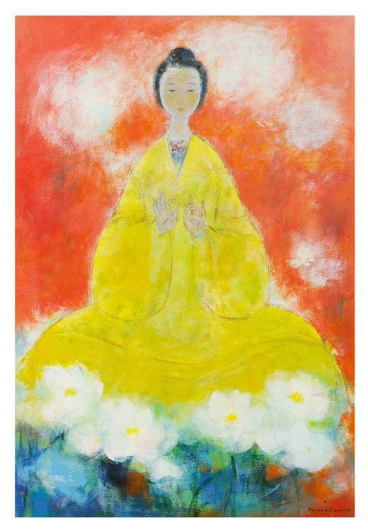 VU CAO DAM , Vietnamese, (1908-2000). Provenance: H: VU CAO DAM Vietnamese, (1908-2000). Provenance: Hesse/Walsh Estate: Wally Findlay Galleries ""DIVINITE"" Oil on canvas. Signed lower right. Born in Hanoi, Vu Cao Dam studied at the Ecole des Beaux-Art