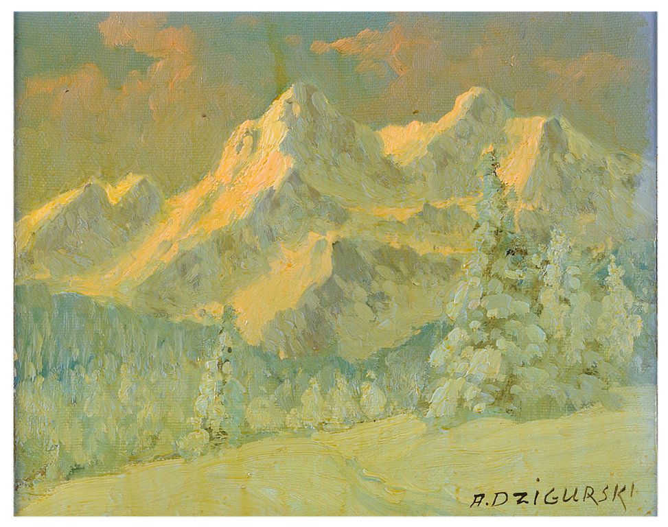 ALEXANDER DZIGURSKI , American/ Serbian, (1911-1995: ALEXANDER DZIGURSKI American/ Serbian, (1911-1995). ""WINTER LANDSCAPE"" Oil on canvas. Signed R. Dzigurski. Very good condition. Attractively framed. 8 x 10 inches (20.3 x 20.5 cm).