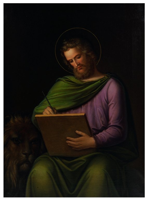 FRIEDRICH HOHFELDER , German, (1821-1905)., "SAINT: FRIEDRICH HOHFELDER German, (1821-1905). ""SAINT MARK"" Oil on canvas. Signed on verso ""Friedrich Hohfelder, 1852"". Very good condition. 34¼ x 25¾ inches (87 x 65.4 cm).