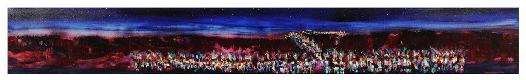 PABLO ANTONIO MILAN, American, b. 1961., "ACOMA DA: PABLO ANTONIO MILAN American, b. 1961. ""ACOMA DANCERS"" Oil on canvas. Very good condition. 12 x 90 inches (30.5 x 228.6 cm).