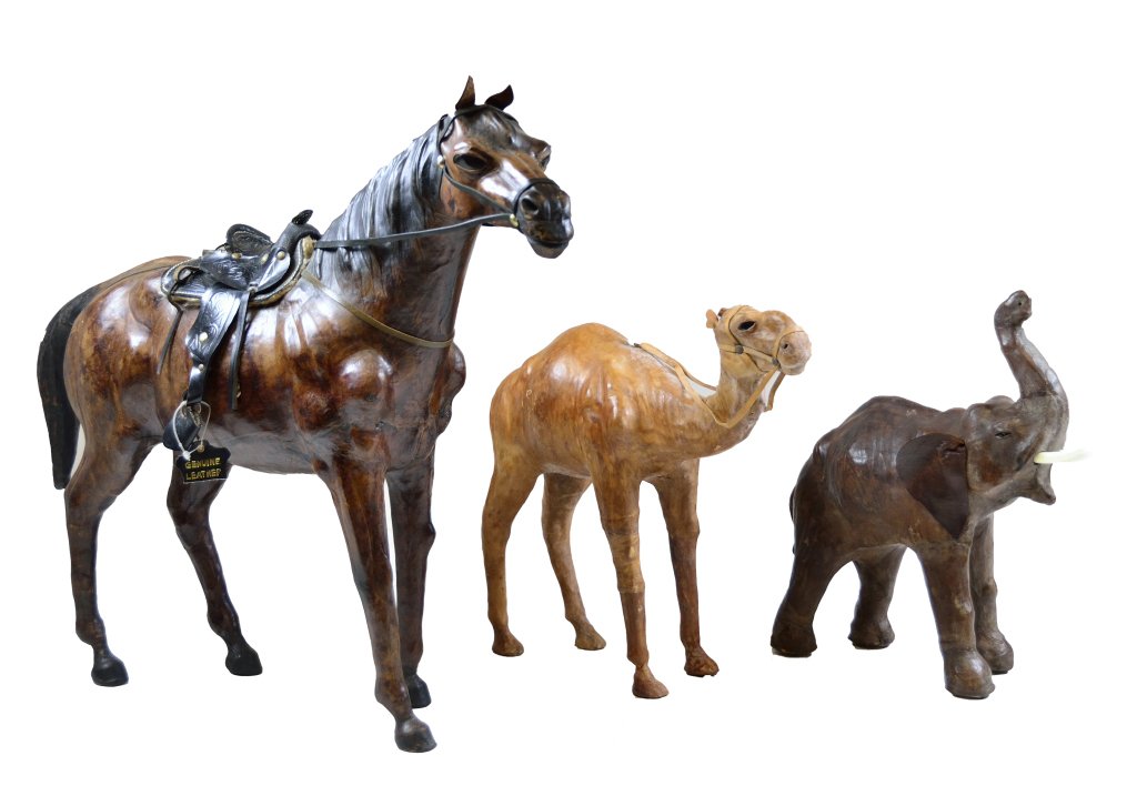 181: THREE MOLDED LEATHER ANIMALS