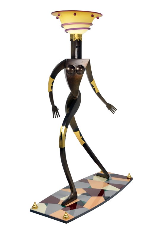 DAN DAILEY (American, 1947-). "LADY LAMP", 1999: DAN DAILEY (American, 1947-)."LADY LAMP", 1999 Cast bronze and glass. Provenance: Hawthorne Gallery, Big Sur, California, 2001. Very good condition. No chips detected. 63 x 48 x 26 inches (160 x 121.9