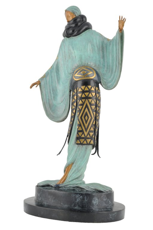 ROMAN DE TIRTOFF ("ERTE") (Russian/French, 1892-199: ROMAN DE TIRTOFF (""ERTE"") (Russian/French, 1892-1990) ""EVENING IN 1921"", 1980 Cold-painted, gilded and brown patina bronze, on a step bronze base decorated with faux marble, signed ""ERTE"" and ma