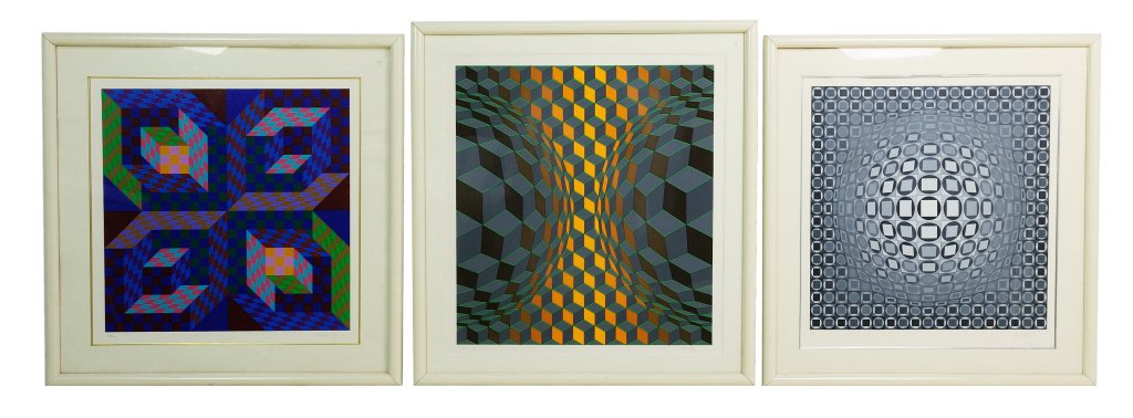 JEAN-PIERRE VASARELY (1932-2002, France): JEAN-PIERRE VASARELY (1932-2002, France) 20th Century, Paris Three, limited edition, signed ""Vasarely"", lithographs. Editions: 180/250, 57/250, 26/250. French maker of optical/kinetic works of art, 