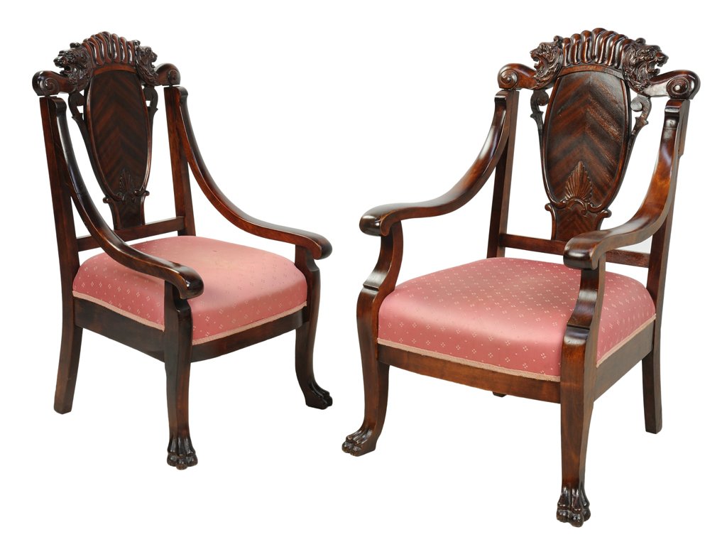 A PAIR OF ANTIQUE VICTORIAN STYLE KING AND QUEEN CHAIRS