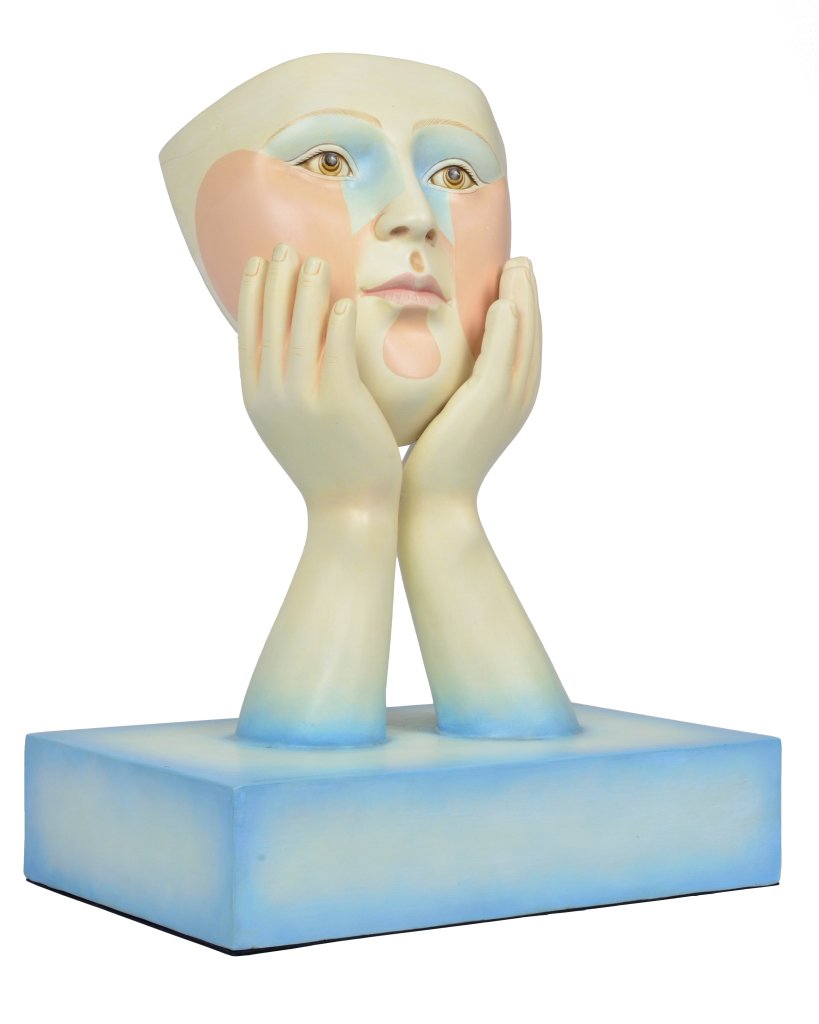 SERGIO BUSTAMANTE (Mexican, 1942-PRESENT) "HANDS WITH F: SERGIO BUSTAMANTE (Mexican, 1942-PRESENT) ""HANDS WITH FACE MASK"" ""HANDS WITH FACE MASK"" (""MANOS CON MASCARA DE ROSTRO"") Ceramic, signed and numbered ""SERGIO BUSTAMANTE 82/100"". Provenance: Aut