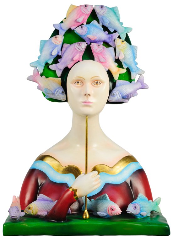 SERGIO BUSTAMANTE (Mexican, 1942-PRESENT) "BUST WITH FI: SERGIO BUSTAMANTE (Mexican, 1942-PRESENT) ""BUST WITH FISHES"" ""BUST WITH FISHES"" (""BUSTO CON PECES"") Ceramic, signed and numbered "" SERGIO BUSTAMANTE 4/25"". Provenance: Authenticity Certificate
