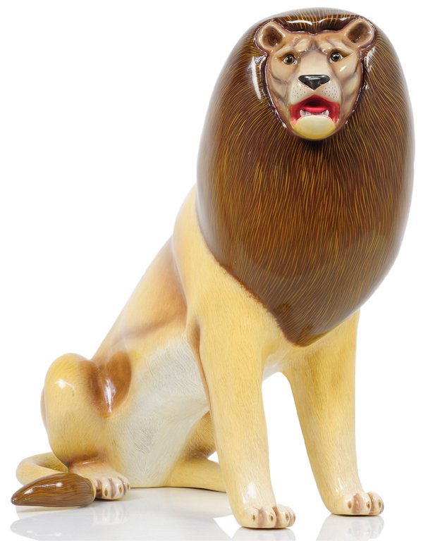 SERGIO BUSTAMANTE (Mexican, 1942-PRESENT) "SEATED LION": SERGIO BUSTAMANTE (Mexican, 1942-PRESENT) ""SEATED LION"" ""SEATED LION"" (""LEON SENTADO"") Polychromed papier-mache, signed and numbered "" SERGIO BUSTAMANTE 2/100"". Documentation: Authenticity Cer