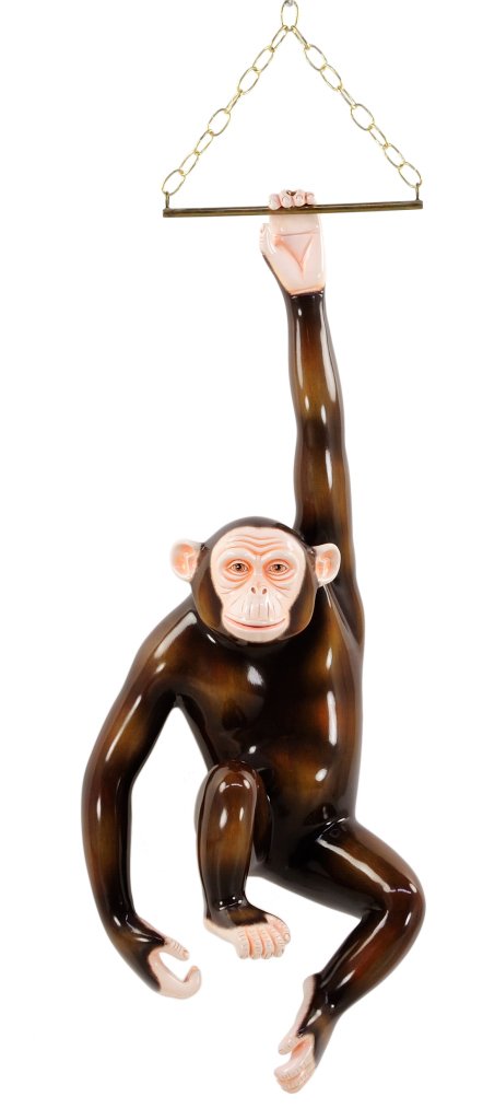 SERGIO BUSTAMANTE (Mexican, 1942-PRESENT) "ONE HAND HAN: SERGIO BUSTAMANTE (Mexican, 1942-PRESENT) ""ONE HAND HANGING MONKEY"" ""ONE HAND HANGING MONKEY"" (""CHANGO COLGADO DE UNA MANO"") Polychromed papier-mache and metal chain, signed and numbered ""SERGI
