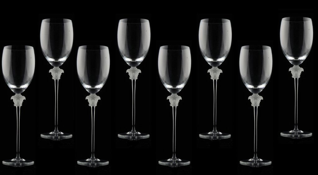 A SET OF EIGHT ROSENTHAL “MEDUSA” WATER GOBLETS DESIGNE: A SET OF EIGHT ROSENTHAL “MEDUSA” WATER GOBLETS DESIGNED BY VERSACE Germany, 1996-present Eight “Medusa Lumiere Clear” pattern (no. 110835). From Rosenthal's Studio-Line designed by Versace. E