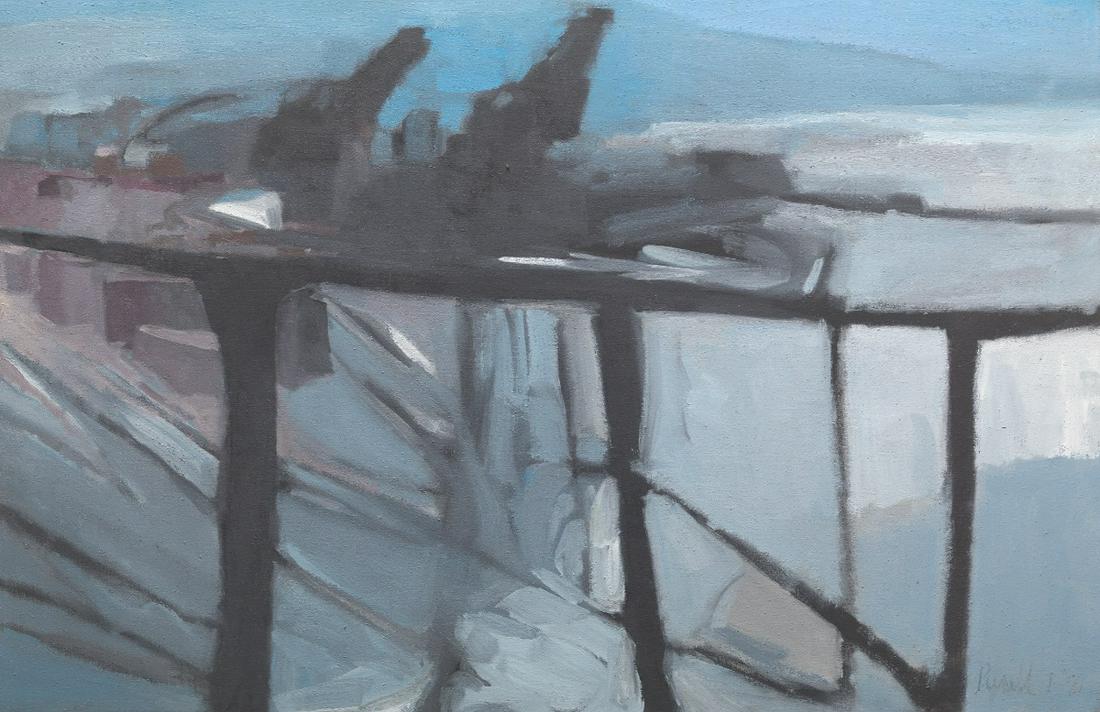 Ann Purcell (American, b. 1941): Ann Purcell (American, b. 1941) 34-3/8" x 51-1/8" Abstract, 1981. Oil on canvas, signed and dated lower right corner, in thin wood frame.