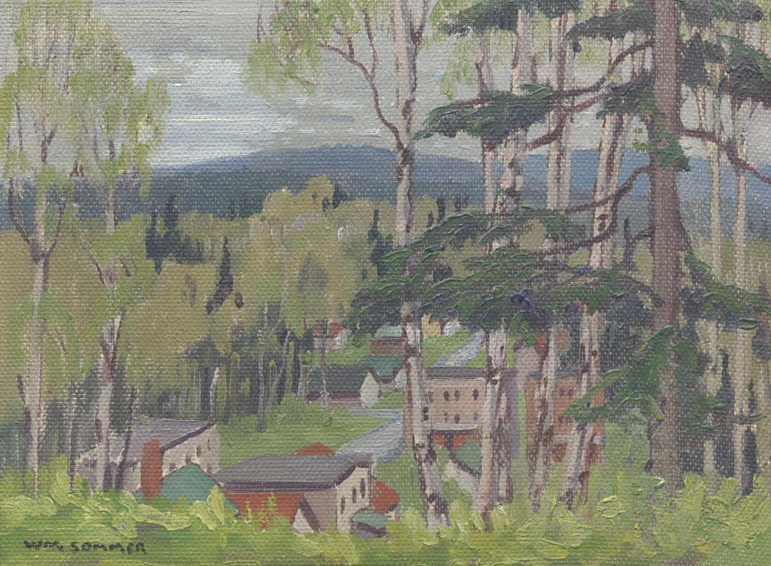 William Sommer (American, 1867 - 1949): William Sommer (American, 1867 - 1949) 12" x 15-3/4" Brandywine Valley landscape. Oil on masonite, signed lower left corner, in a painted wood frame, overall 15-5/8" x 19-1/2".