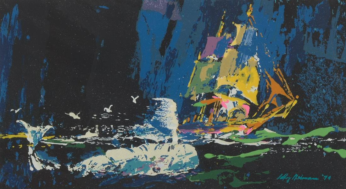 Leroy Neiman (American, 1921 - 2002), "Moby Dick Or,: 4-7/8" x 8-3/4" "Moby Dick Or, The Whale." The Artist's Limited Edition by Herman Melville, preface by Jacques Cousteau, published by The Artist's Limited Ed: [Mount Vernon, New York], limited edition