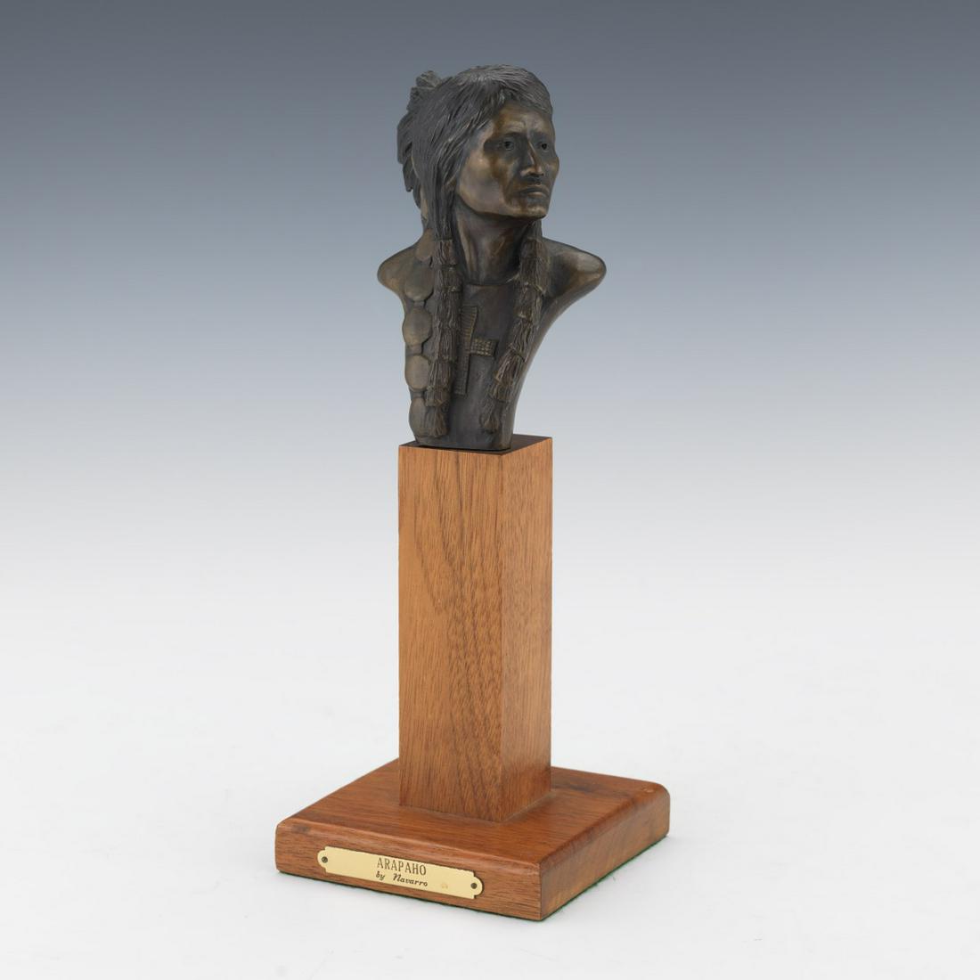 Chris Navarro (American, b. 1956): 5" bronze 11" overall "Arapaho", 1990. Bronze, 26 / 50, signed, numbered, and dated verso, mounted to wooden base.
