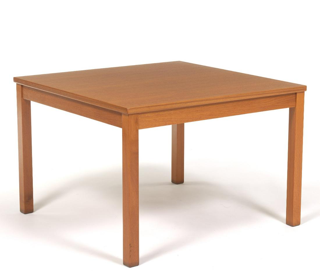 MCM Wood Coffee Table: 18-1/2" x 27-1/4" x 27-1/4" Teakwood square coffee/end table. No marks found. View and Bid on AspireAuctions.com